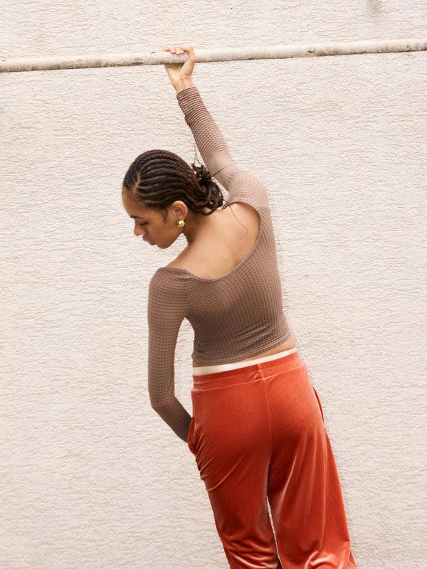 Simone Wild Waffle Boat Neck LS Nougat