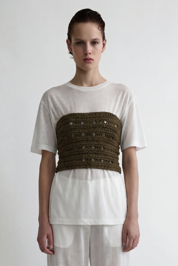 simonett Earth Chunky Knit Crop Bandeau Top - Olive Brown