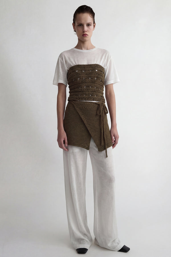 simonett Earth Chunky Knit Skirt Overlay - Olive Brown