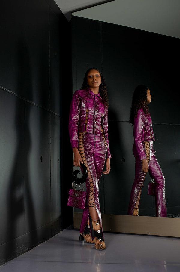 Simonett Leo - Angel Vegan Croco Leather Pant With Lacing