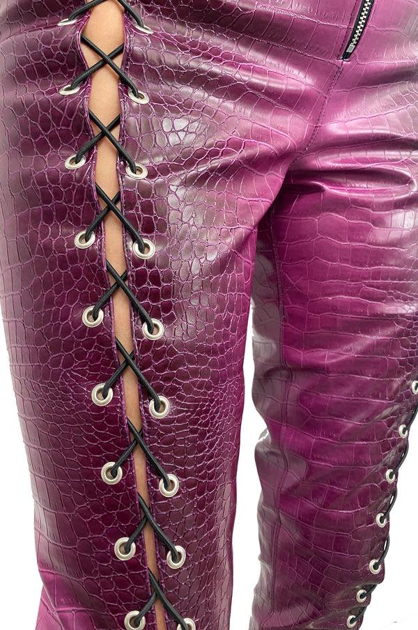 Simonett Leo - Angel Vegan Croco Leather Pant With Lacing