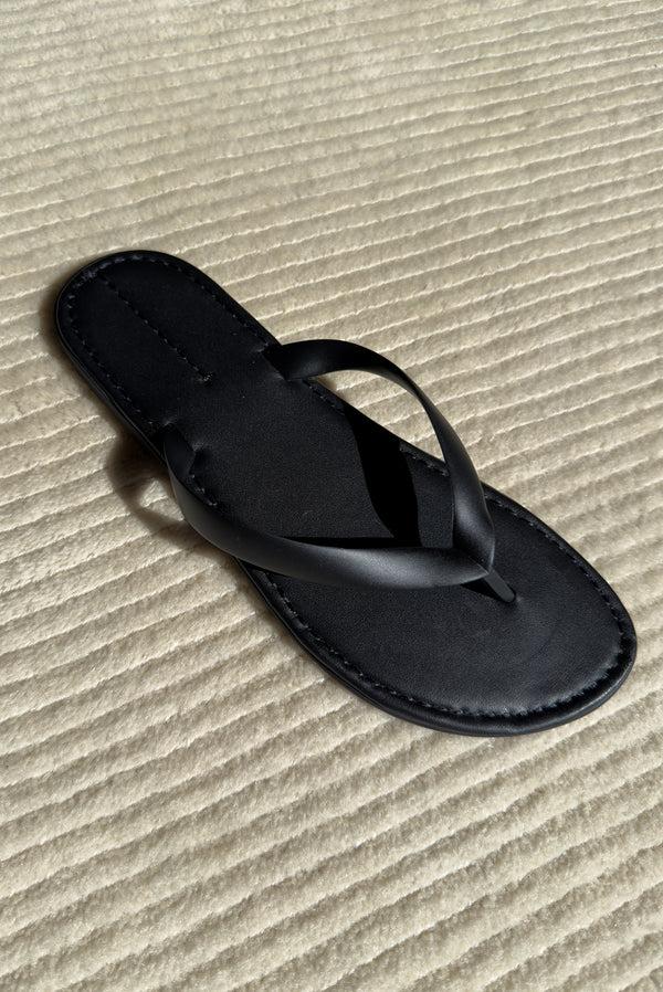 simonett Minimalist Leather Contrast Flip Flop - Black