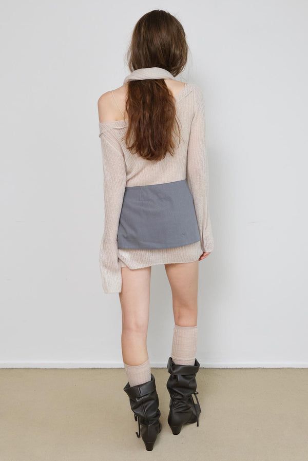 Simonett Off-Shoulder Ribbed Knit Long Sleeve Mini Dress