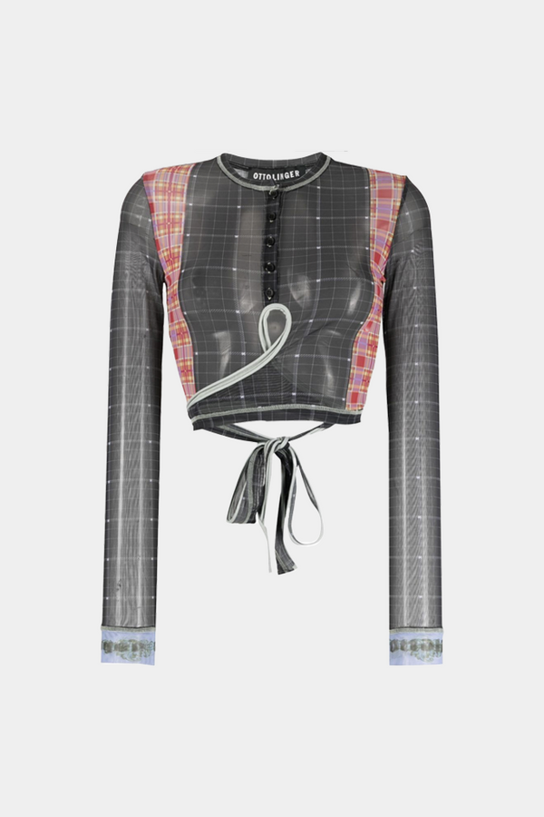 simonett Ottolinger - Knitted Mesh Wrap Loop Top - Tartan