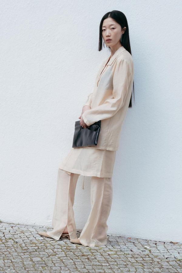 Simonett Oversized Sheer Collared Shirt With Pockets - Beige