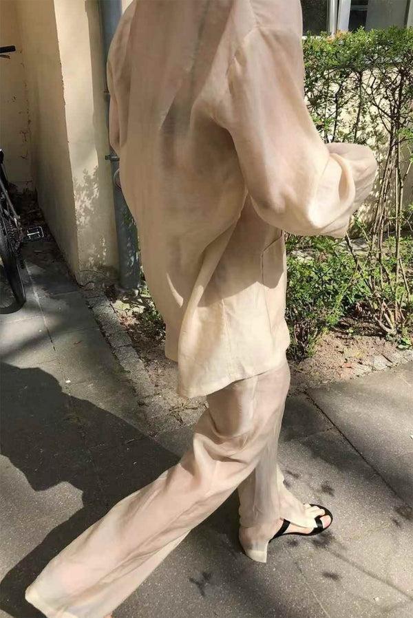 Simonett Oversized Sheer Collared Shirt With Pockets - Beige