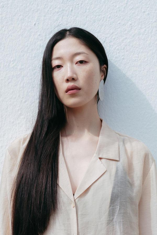 Simonett Oversized Sheer Collared Shirt With Pockets - Beige