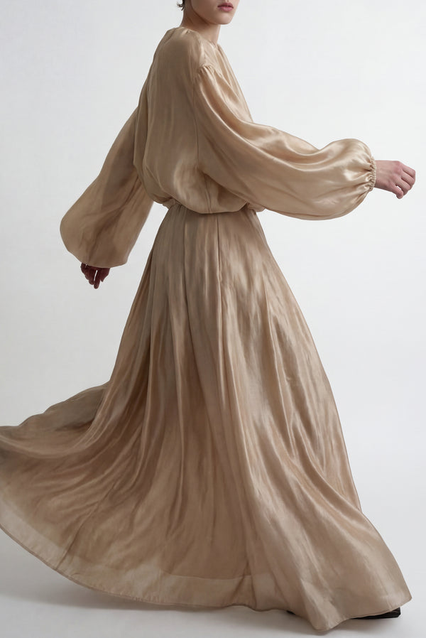 Simonett Sheen High-Waisted A Line Flow Skirt - Beige