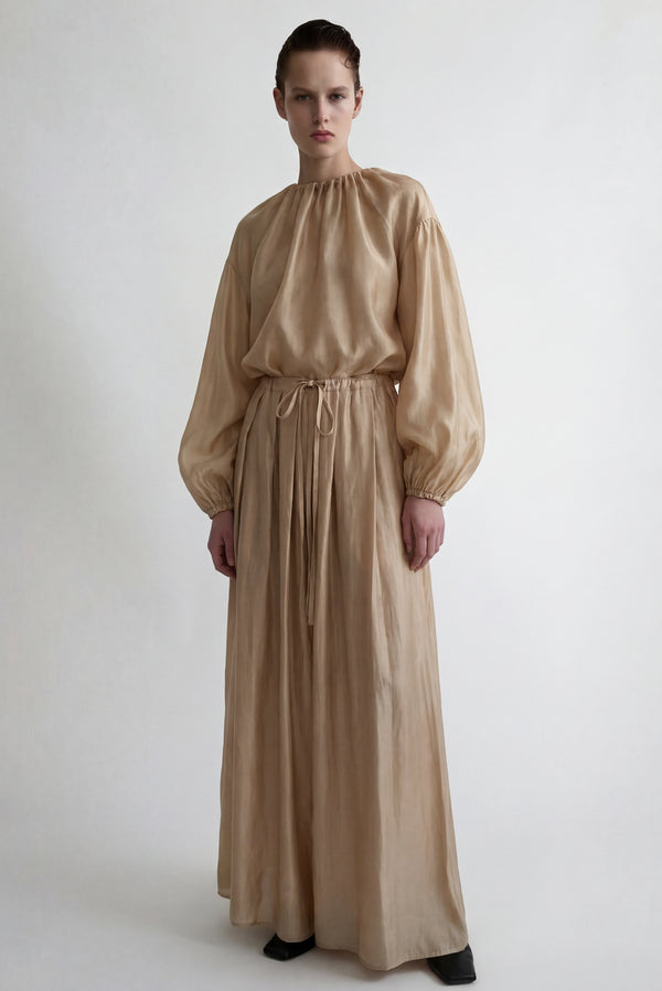 Simonett Sheen High-Waisted A Line Flow Skirt - Beige