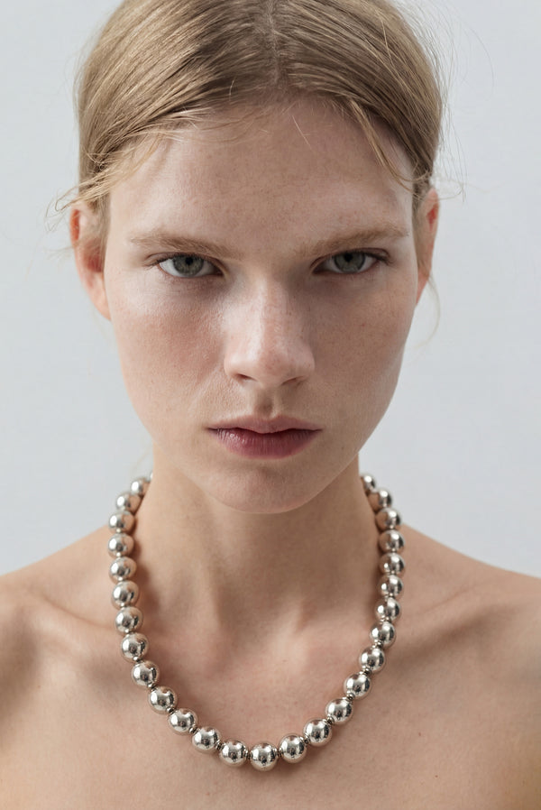 simonett Chunky Silver Bead Necklace