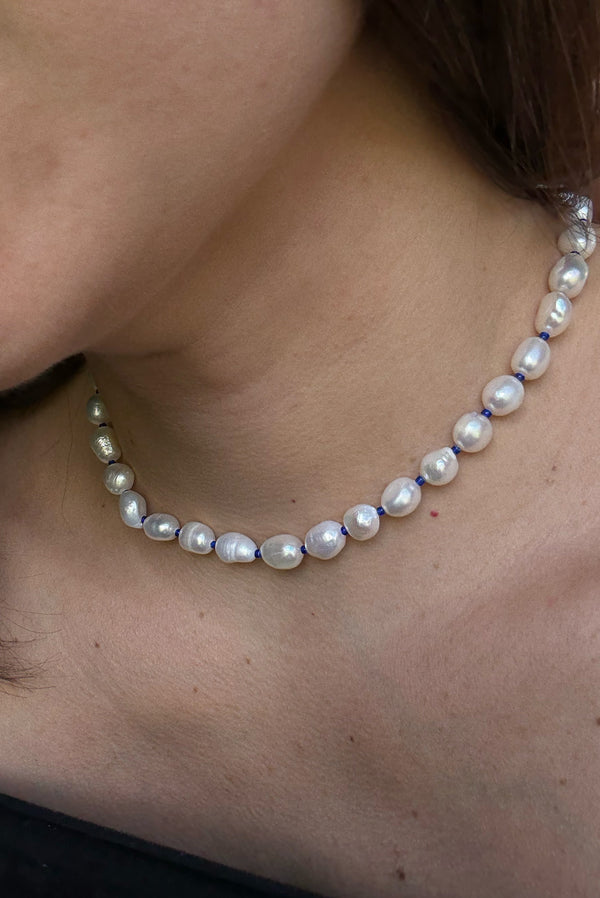 Simonett Color Cord Pearl Choker Necklace - Blue