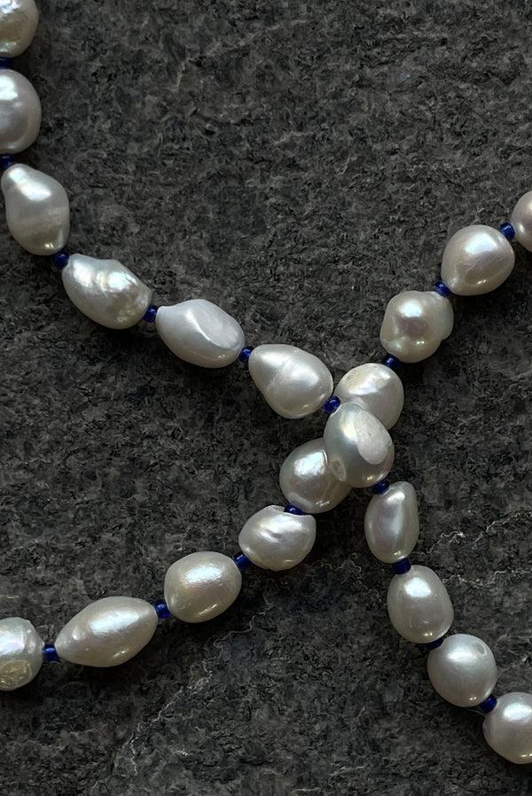 Simonett Color Cord Pearl Choker Necklace - Blue