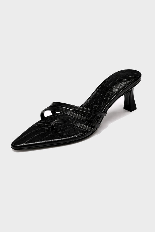 simonett Croc Kitten Sandals - Black