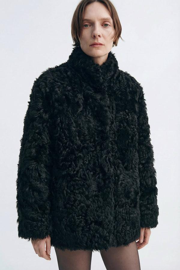 simonett Curly Shearling Jacket - Black