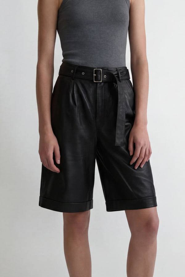 simonett Faux Leather Bermuda Shorts - Black