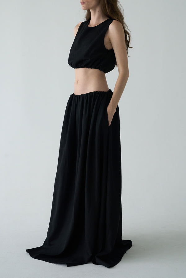 Simonett Gathered Hem Crop Top - Black