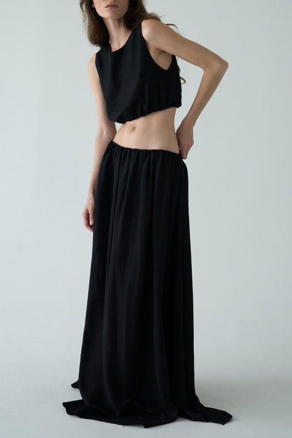 Simonett Gathered Hem Crop Top - Black