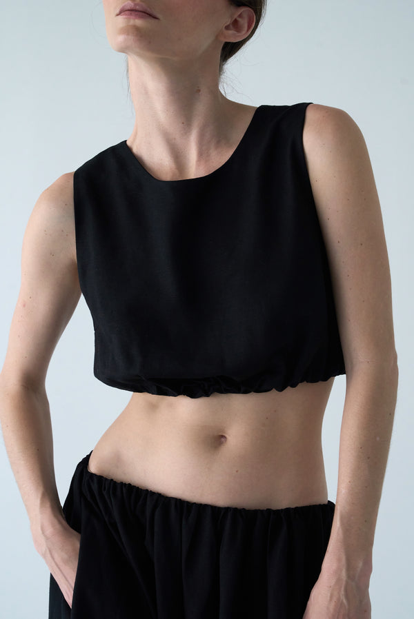 Simonett Gathered Hem Crop Top - Black