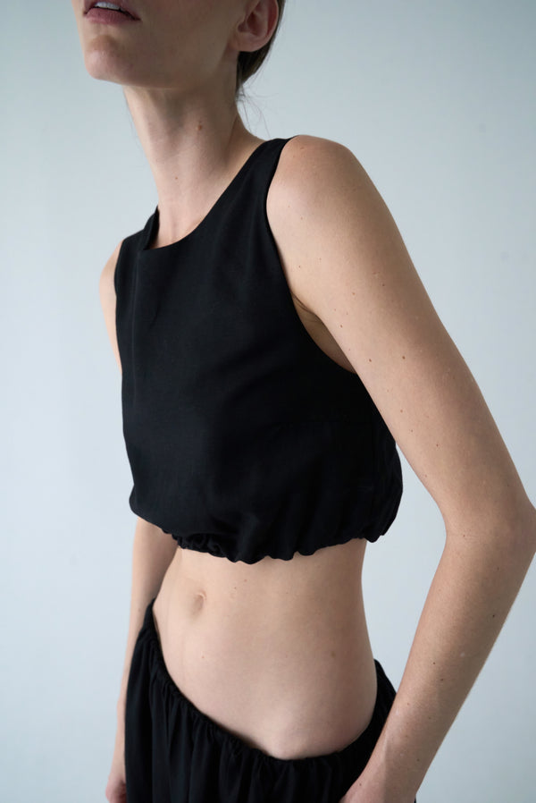 simonett Gathered Hem Crop Top - Black