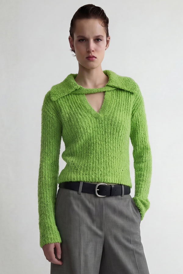 simonett Green Boucle Cropped Sweater