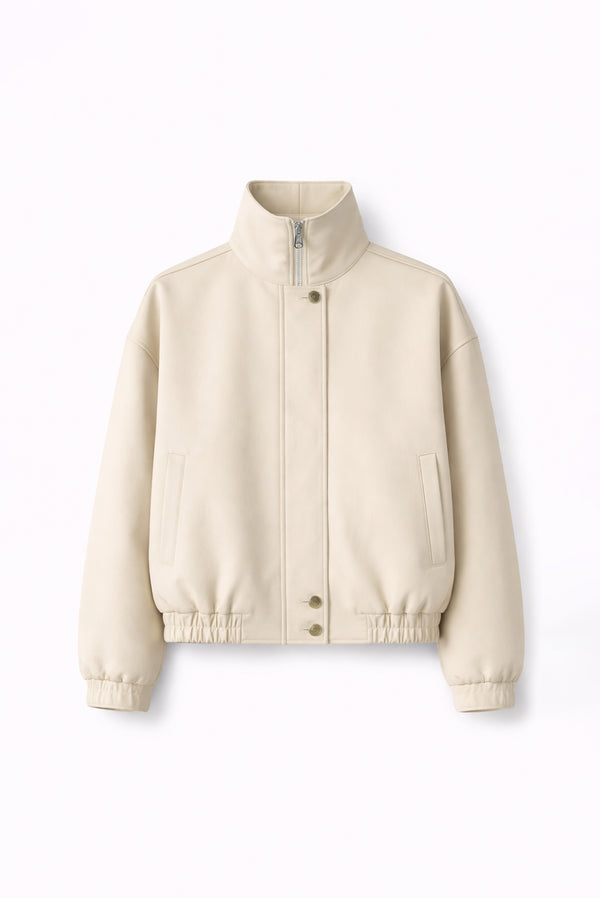 Simonett High-Collar Placket Jacket - Cream