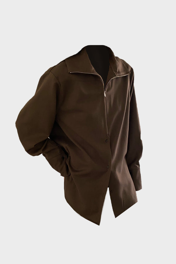 Simonett High Neck Full Zip Top - Brown