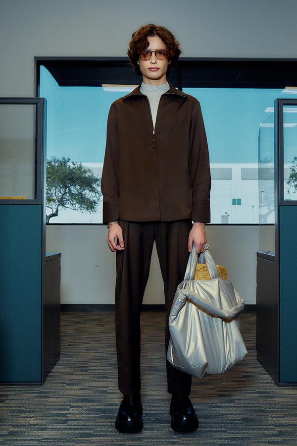 Simonett High Neck Full Zip Top - Brown