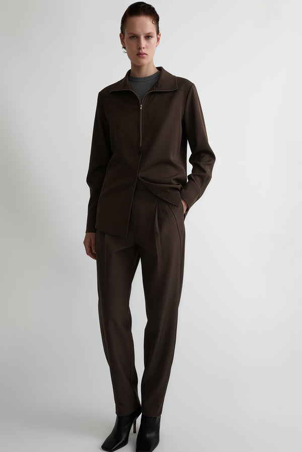 simonett High Neck Full Zip Top - Brown