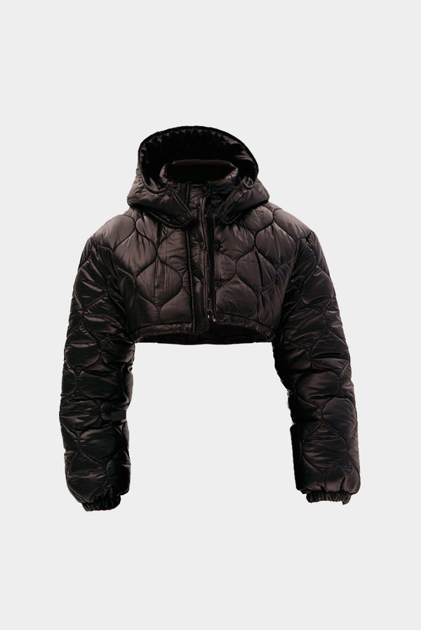 Simonett Hooded Crop Quilted Jacket - Brown