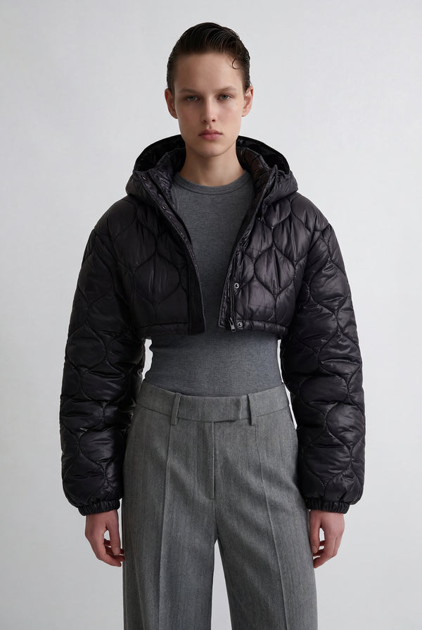 simonett Hooded Crop Quilted Jacket - Brown