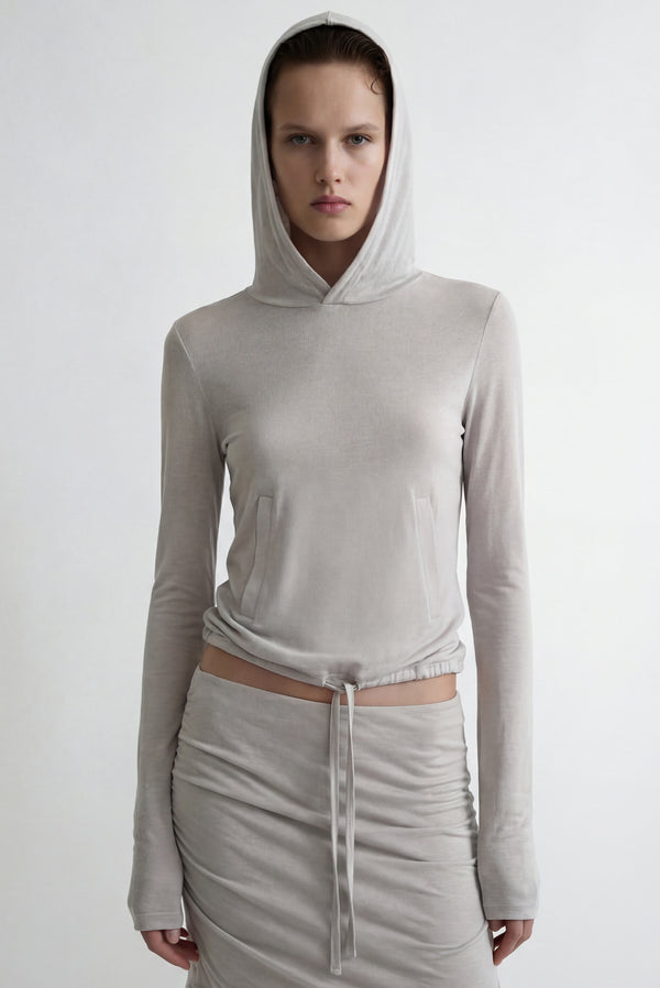 simonett Hooded Long Sleeve Front Pocket Top - Gray