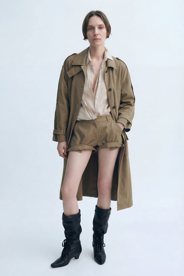 Simonett Khaki Oversized Utility Trench Coat