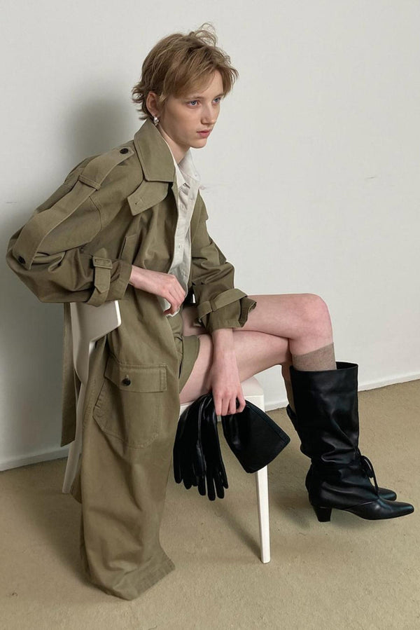 simonett Khaki Oversized Utility Trench Coat