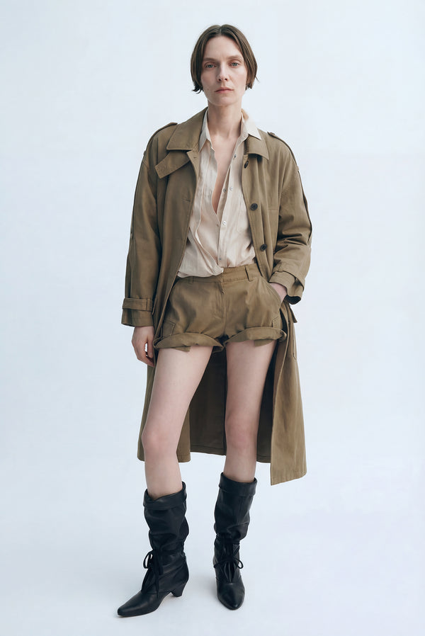 simonett Khaki Utility Shorts with Cuffed Hem