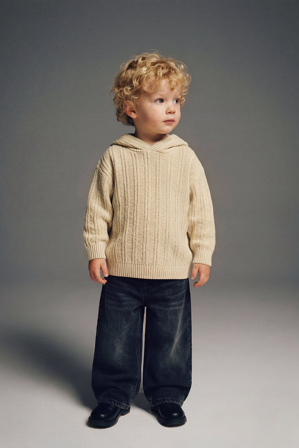 Simonett Kids - Hooded Rib Knit Sweater - Cream