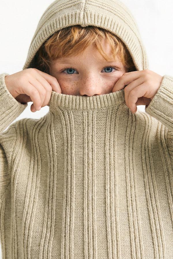 simonett Kids - Hooded Rib Knit Sweater - Cream