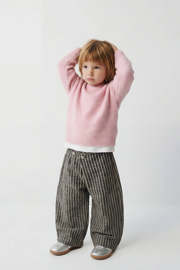 Simonett Kids - Striped Cotton Barrel Pant - Gray