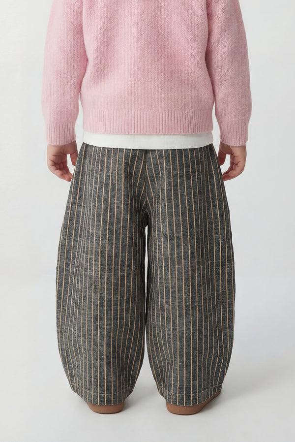 Simonett Kids - Striped Cotton Barrel Pant - Gray