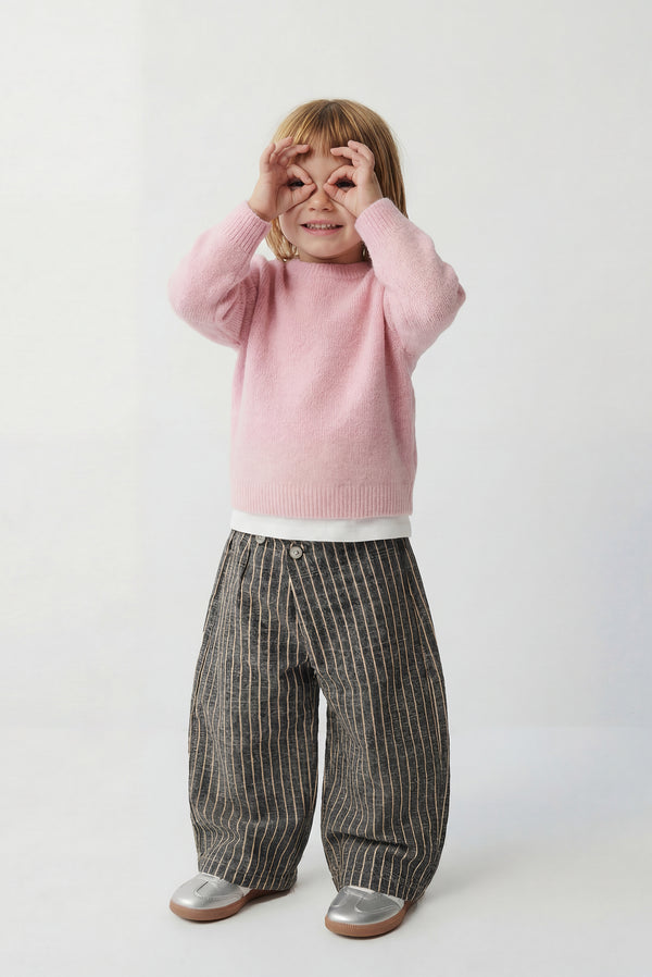 simonett Kids - Striped Cotton Barrel Pant - Gray