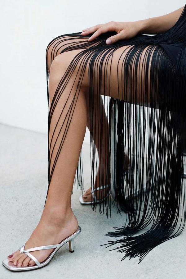 simonett Kitten Heeled Thong Sandal - Silver