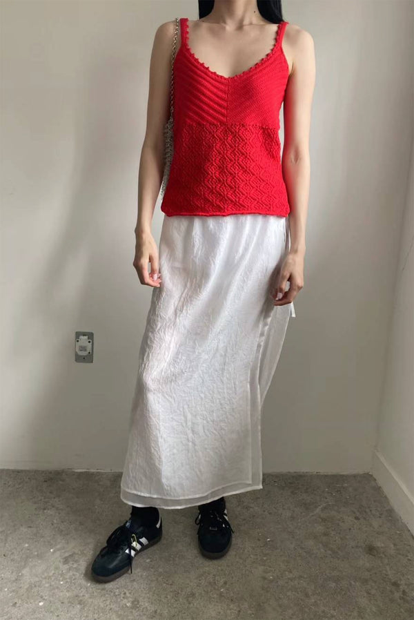 Simonett Knit Crochet Tank Top - Red