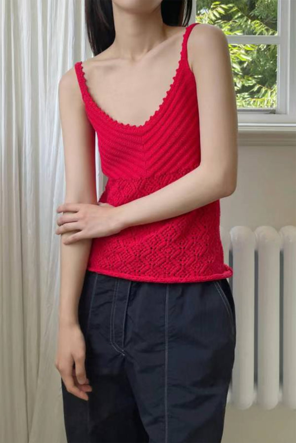 Simonett Knit Crochet Tank Top - Red