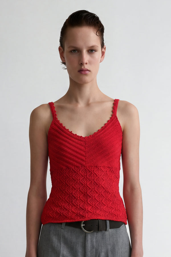 simonett Knit Crochet Tank Top - Red