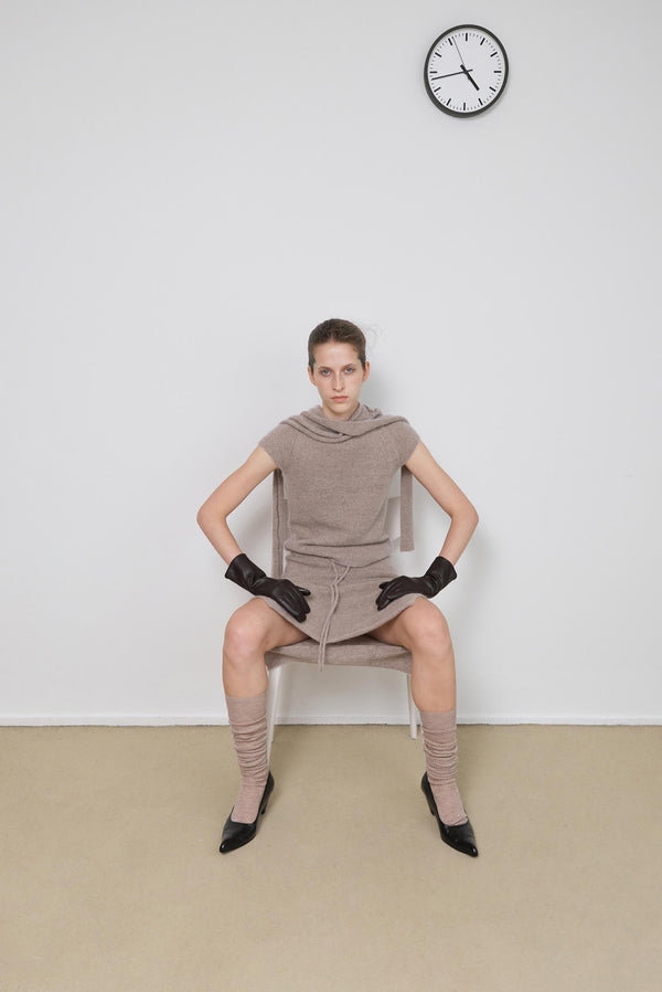 Simonett Knit Midi Skirt With Side Slit - Beige