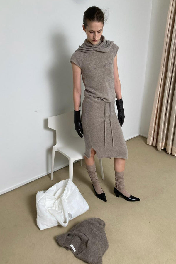 Simonett Knit Midi Skirt With Side Slit - Beige