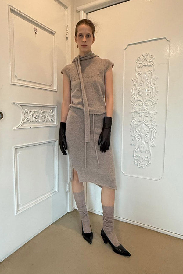 Simonett Knit Midi Skirt With Side Slit - Beige