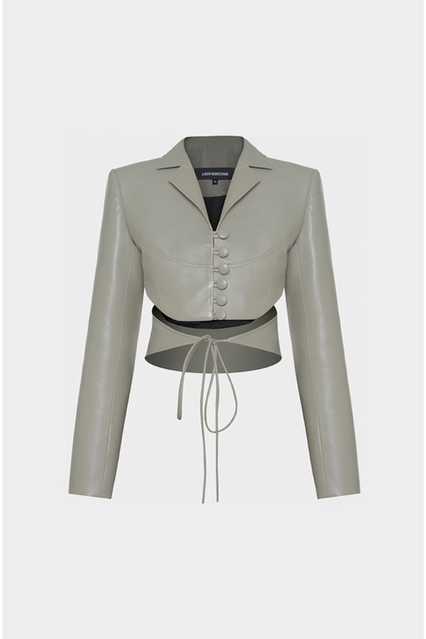 Simonett Lado Bokuchava - Cropped Wrap Blazer - Grey