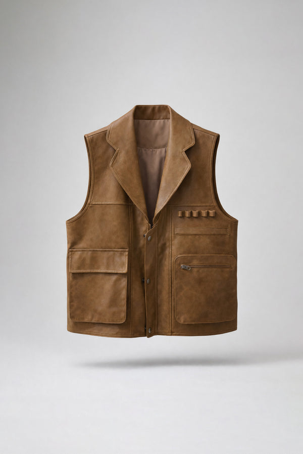 Simonett Leather Utility Vest - Brown