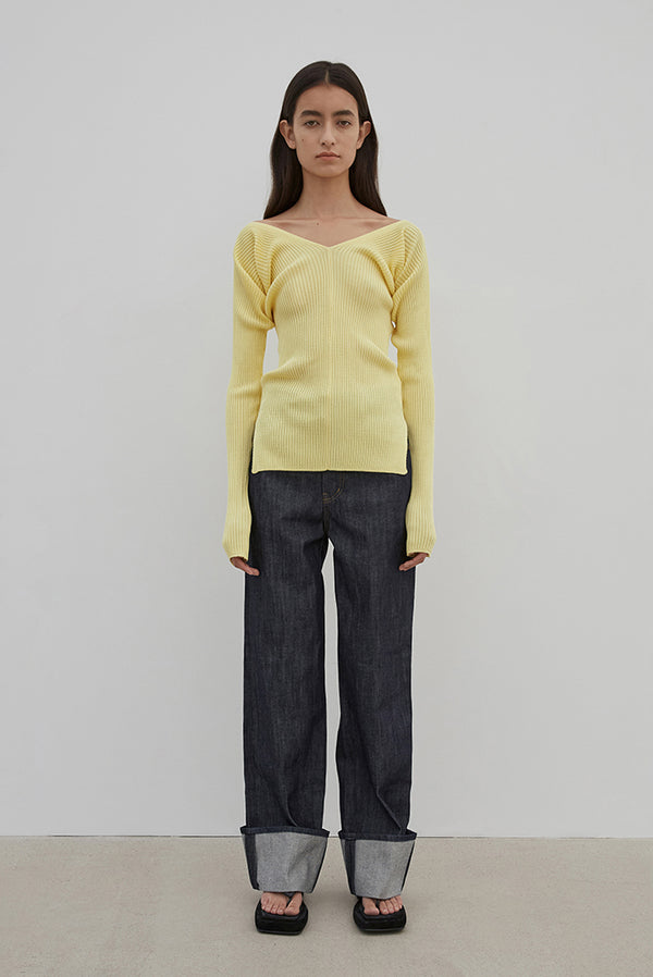 Simonett Low Classic - V-Neck Rib Knit - Lemon