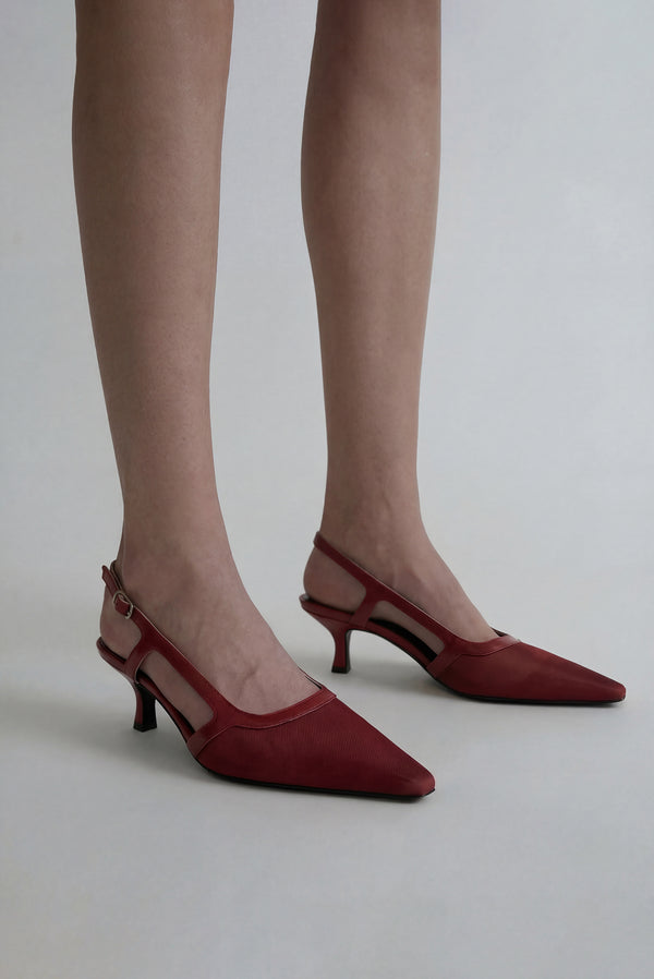 Simonett Mesh Point Toe Sling Back Mules - Red